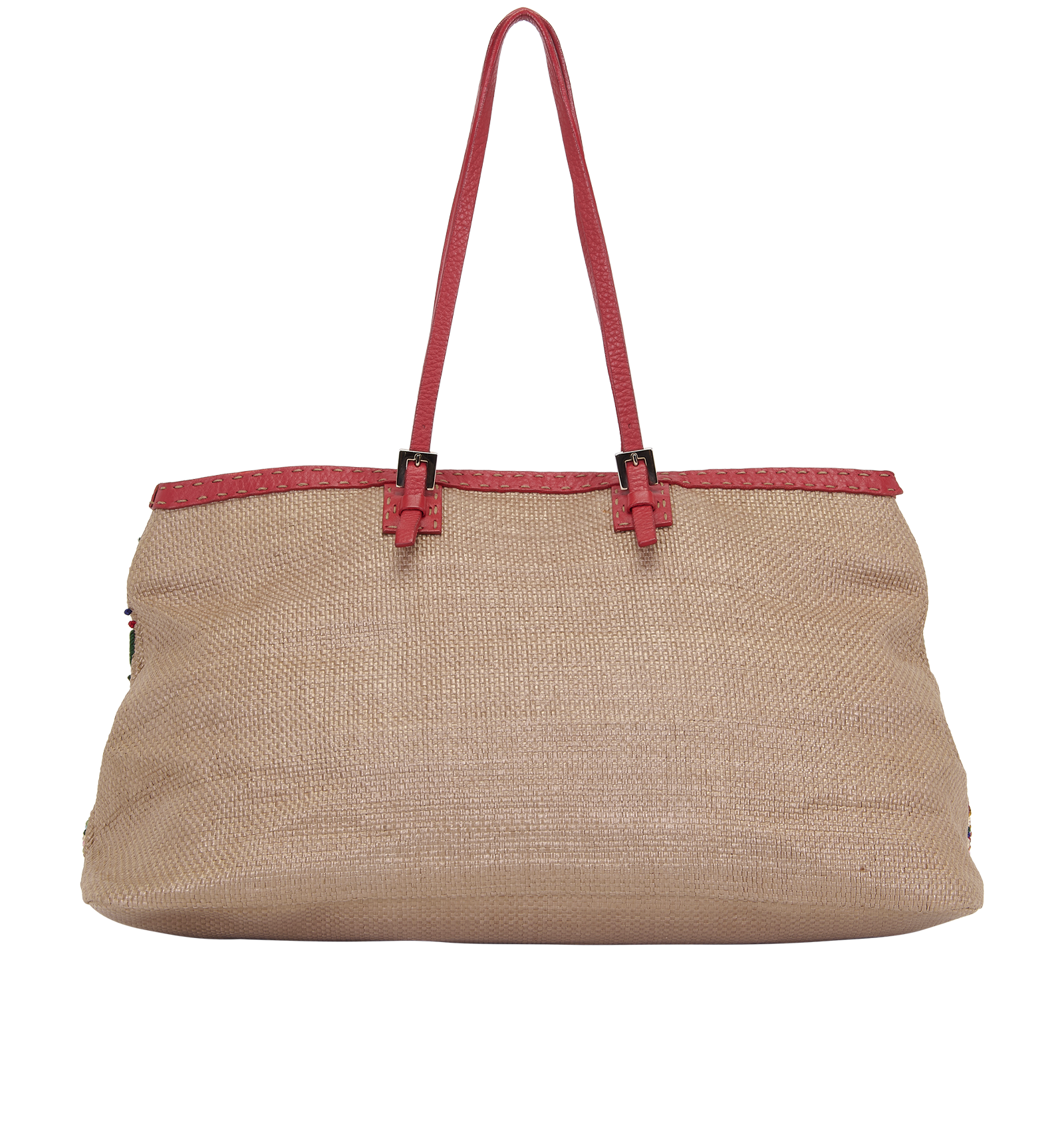 Selleria Floral Tote, &pound;350, Handbags, Brown/Red, Raffia, Back view